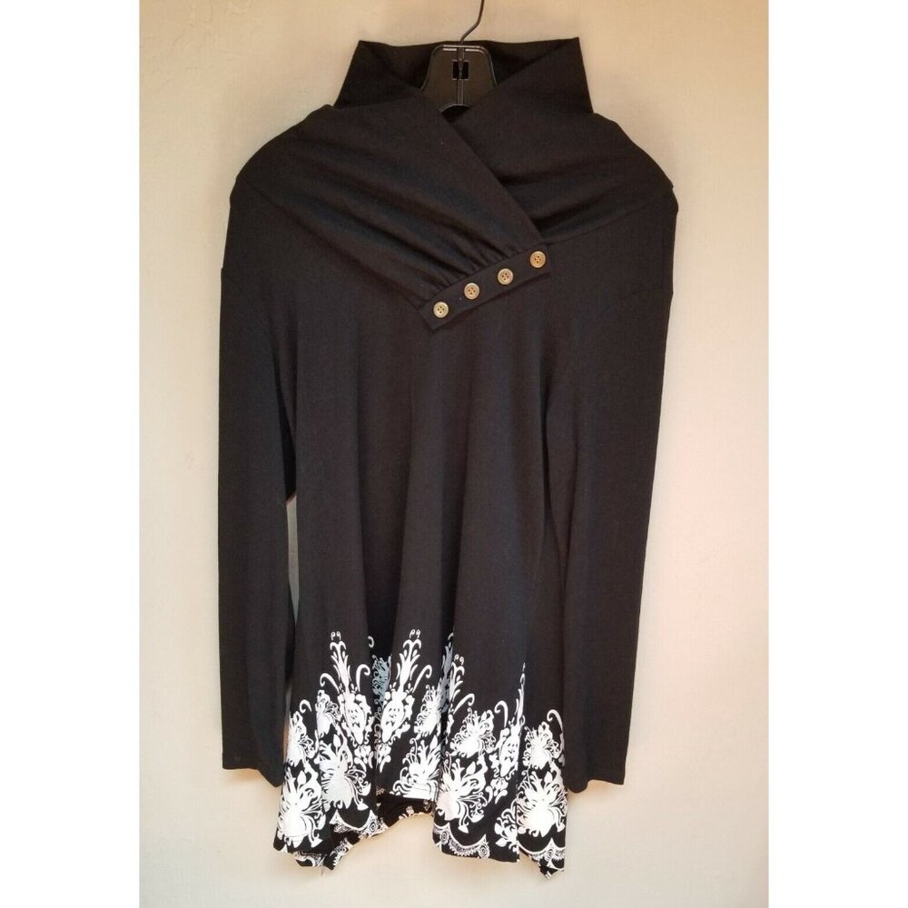 New Cestyle Womens Medium Black Cowl Neck Asymmetrical Flowy Tunic Top Blouse